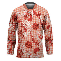 Mokihana Maile Ilima Leis Paniolo Palaka Hockey Jersey Hawaiian Ulaula Spirit LT9 Unisex Red - Polynesian Pride