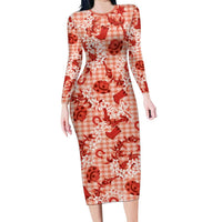 Mokihana Maile Ilima Leis Paniolo Palaka Long Sleeve Bodycon Dress Hawaiian Ulaula Spirit - Polynesian Pride