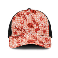 Mokihana Maile Ilima Leis Paniolo Palaka Mesh Trucker Cap Hawaiian Ulaula Spirit LT9 One Size Black Red - Polynesian Pride