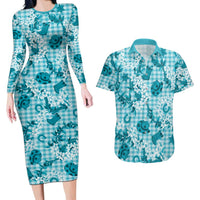 Mokihana Maile Ilima Leis Paniolo Palaka Couples Matching Long Sleeve Bodycon Dress and Hawaiian Shirt Hawaiian Polu Opa Spirit - Polynesian Pride