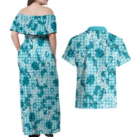 Mokihana Maile Ilima Leis Paniolo Palaka Couples Matching Off Shoulder Maxi Dress and Hawaiian Shirt Hawaiian Polu Opa Spirit - Polynesian Pride