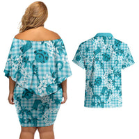 Mokihana Maile Ilima Leis Paniolo Palaka Couples Matching Off Shoulder Short Dress and Hawaiian Shirt Hawaiian Polu Opa Spirit - Polynesian Pride