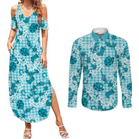 Mokihana Maile Ilima Leis Paniolo Palaka Couples Matching Summer Maxi Dress and Long Sleeve Button Shirt Hawaiian Polu Opa Spirit - Polynesian Pride