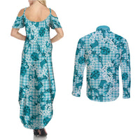 Mokihana Maile Ilima Leis Paniolo Palaka Couples Matching Summer Maxi Dress and Long Sleeve Button Shirt Hawaiian Polu Opa Spirit - Polynesian Pride