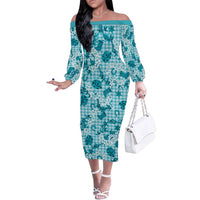 Mokihana Maile Ilima Leis Paniolo Palaka Family Matching Off The Shoulder Long Sleeve Dress and Hawaiian Shirt Hawaiian Polu Opa Spirit - Polynesian Pride