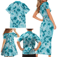 Mokihana Maile Ilima Leis Paniolo Palaka Family Matching Short Sleeve Bodycon Dress and Hawaiian Shirt Hawaiian Polu Opa Spirit - Polynesian Pride