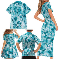 Mokihana Maile Ilima Leis Paniolo Palaka Family Matching Short Sleeve Bodycon Dress and Hawaiian Shirt Hawaiian Polu Opa Spirit - Polynesian Pride