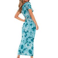 Mokihana Maile Ilima Leis Paniolo Palaka Short Sleeve Bodycon Dress Hawaiian Polu Opa Spirit - Polynesian Pride