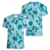 Mokihana Maile Ilima Leis Paniolo Palaka Women V-Neck T-Shirt Hawaiian Polu Opa Spirit - Polynesian Pride