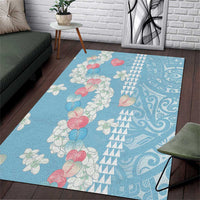 Blue Hawaii Anthurium Plumeria Lei Area Rug