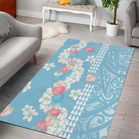 Blue Hawaii Anthurium Plumeria Lei Area Rug