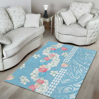 Blue Hawaii Anthurium Plumeria Lei Area Rug