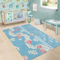 Blue Hawaii Anthurium Plumeria Lei Area Rug
