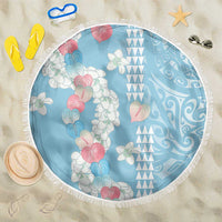 Blue Hawaii Anthurium Plumeria Lei Beach Blanket LT9 One Size 150cm Blue - Polynesian Pride