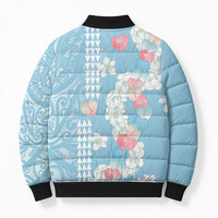 Blue Hawaii Anthurium Plumeria Lei Bomber Puffer Jacket LT9 - Polynesian Pride