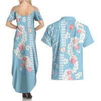 Blue Hawaii Anthurium Plumeria Lei Couples Matching Summer Maxi Dress and Hawaiian Shirt LT9 - Polynesian Pride