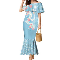 Blue Hawaii Anthurium Plumeria Lei Family Matching Mermaid Dress and Hawaiian Shirt