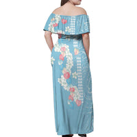 Blue Hawaii Anthurium Plumeria Lei Family Matching Off Shoulder Maxi Dress and Hawaiian Shirt
