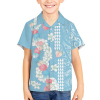 Blue Hawaii Anthurium Plumeria Lei Family Matching Short Sleeve Bodycon Dress and Hawaiian Shirt