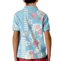 Blue Hawaii Anthurium Plumeria Lei Kid Polo Shirt LT9 - Polynesian Pride