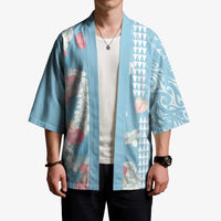 Blue Hawaii Anthurium Plumeria Lei Kimono