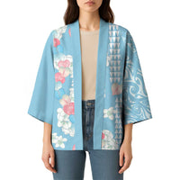 Blue Hawaii Anthurium Plumeria Lei Kimono