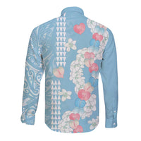 Blue Hawaii Anthurium Plumeria Lei Long Sleeve Button Shirt LT9 - Polynesian Pride