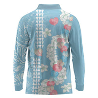 Blue Hawaii Anthurium Plumeria Lei Long Sleeve Polo Shirt LT9 - Polynesian Pride