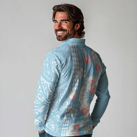 Blue Hawaii Anthurium Plumeria Lei Long Sleeve Polo Shirt LT9 - Polynesian Pride