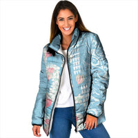 Blue Hawaii Anthurium Plumeria Lei Padded Jacket LT9 Women Blue - Polynesian Pride