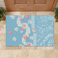 Blue Hawaii Anthurium Plumeria Lei Rubber Doormat LT9 Blue - Polynesian Pride