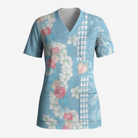 Blue Hawaii Anthurium Plumeria Lei Scrub Top LT9 Adult Blue - Polynesian Pride