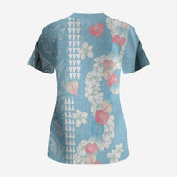 Blue Hawaii Anthurium Plumeria Lei Scrub Top LT9 - Polynesian Pride