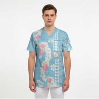 Blue Hawaii Anthurium Plumeria Lei Scrub Top LT9 - Polynesian Pride