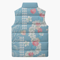 Blue Hawaii Anthurium Plumeria Lei Sleeveless Puffer Jacket LT9 - Polynesian Pride