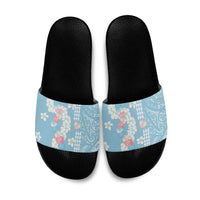 Blue Hawaii Anthurium Plumeria Lei Slide Sandals LT9 Blue - Polynesian Pride