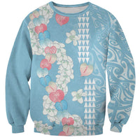 Blue Hawaii Anthurium Plumeria Lei Sweatshirt LT9 Unisex Blue - Polynesian Pride
