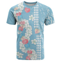 Blue Hawaii Anthurium Plumeria Lei T Shirt LT9 Blue - Polynesian Pride