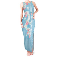 Blue Hawaii Anthurium Plumeria Lei Tank Maxi Dress LT9 Women Blue - Polynesian Pride