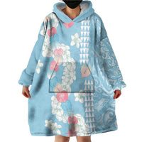 Blue Hawaii Anthurium Plumeria Lei Wearable Blanket Hoodie LT9 - Polynesian Pride