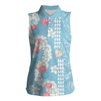 Blue Hawaii Anthurium Plumeria Lei Women Sleeveless Polo Shirt LT9 Female Blue - Polynesian Pride