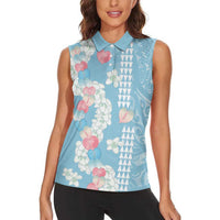 Blue Hawaii Anthurium Plumeria Lei Women Sleeveless Polo Shirt LT9 - Polynesian Pride