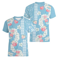 Blue Hawaii Anthurium Plumeria Lei Women V-Neck T-Shirt LT9 - Polynesian Pride