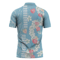 Blue Hawaii Anthurium Plumeria Lei Zipper Polo Shirt LT9 - Polynesian Pride