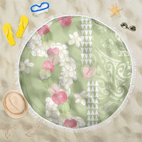 Leaf Green Hawaii Anthurium Plumeria Lei Beach Blanket LT9 One Size 150cm Green - Polynesian Pride