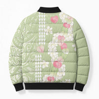 Leaf Green Hawaii Anthurium Plumeria Lei Bomber Puffer Jacket LT9 - Polynesian Pride