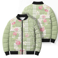 Leaf Green Hawaii Anthurium Plumeria Lei Bomber Puffer Jacket LT9 - Polynesian Pride