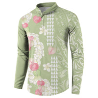 Leaf Green Hawaii Anthurium Plumeria Lei Button Sweatshirt LT9 - Polynesian Pride
