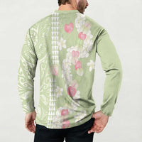 Leaf Green Hawaii Anthurium Plumeria Lei Button Sweatshirt LT9 - Polynesian Pride