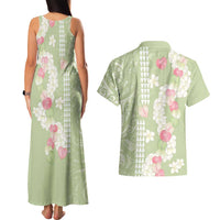Leaf Green Hawaii Anthurium Plumeria Lei Couples Matching Tank Maxi Dress and Hawaiian Shirt LT9 - Polynesian Pride